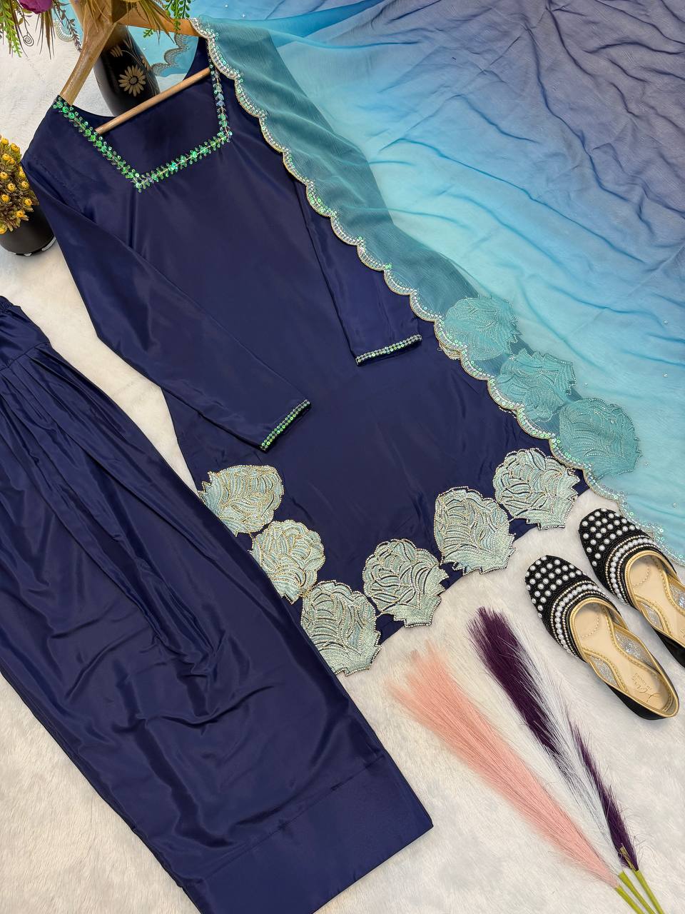 Sapphire Blue Scalloped Couture Set